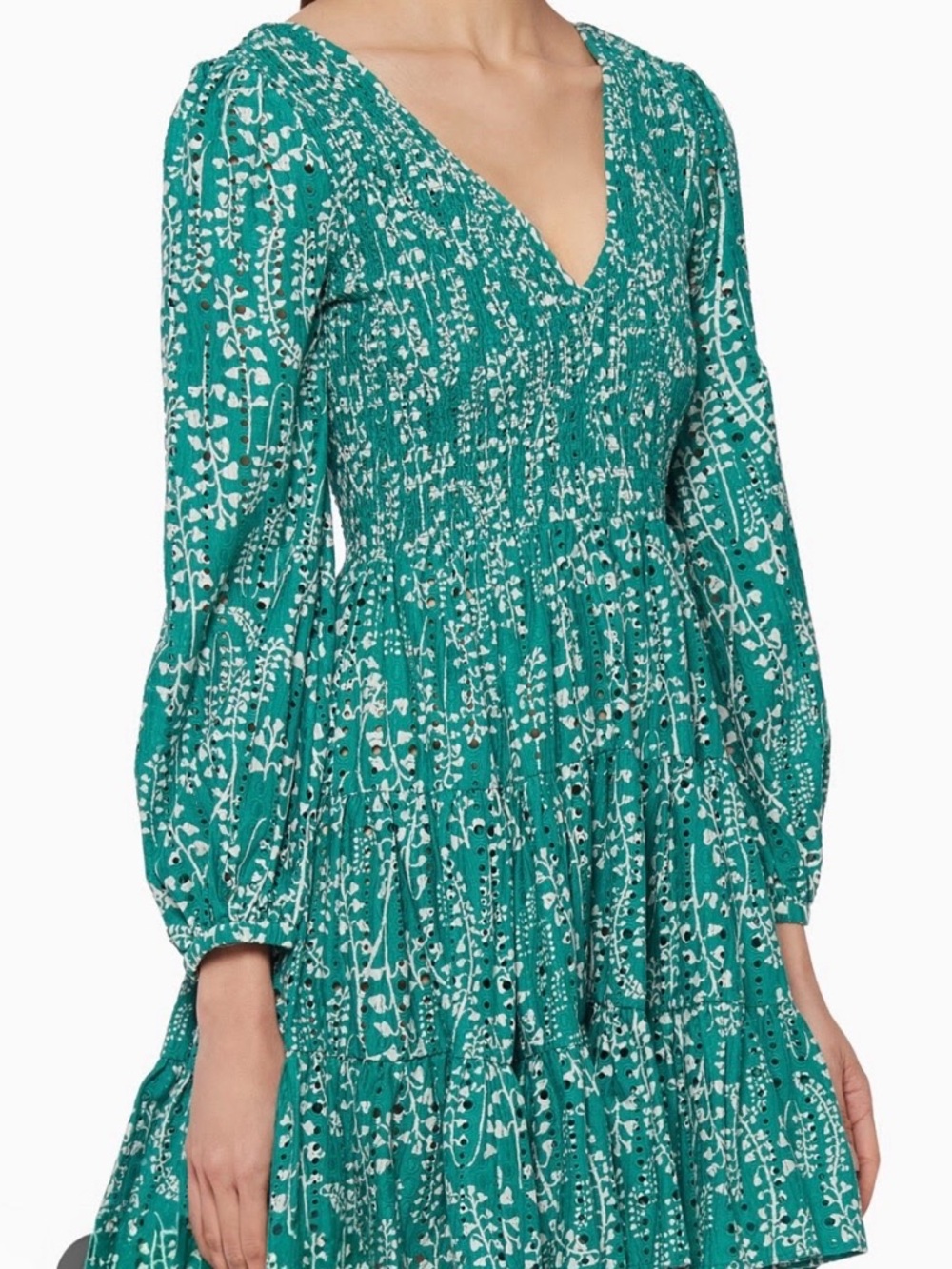 RIXO Sasha Eyelet Shirred Mini Dress